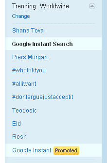 Google instant Search trend on Twitter