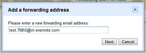 gmail email forwarding evernote