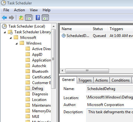 Disk Defragmentation task scheduler trigger time