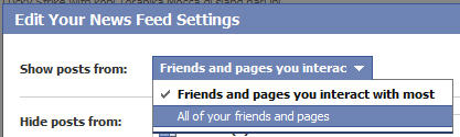 Facebook Newsfeed settings