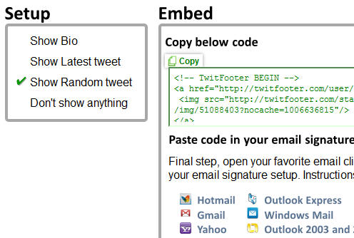 embed Twitter status as signature 