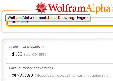 Wolfram Alpha Currency Conversion